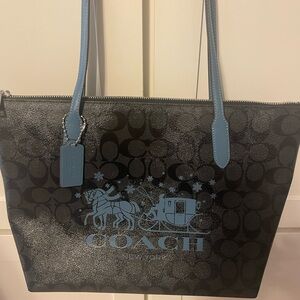Coach Black and Blue Horse and Carriage Tote